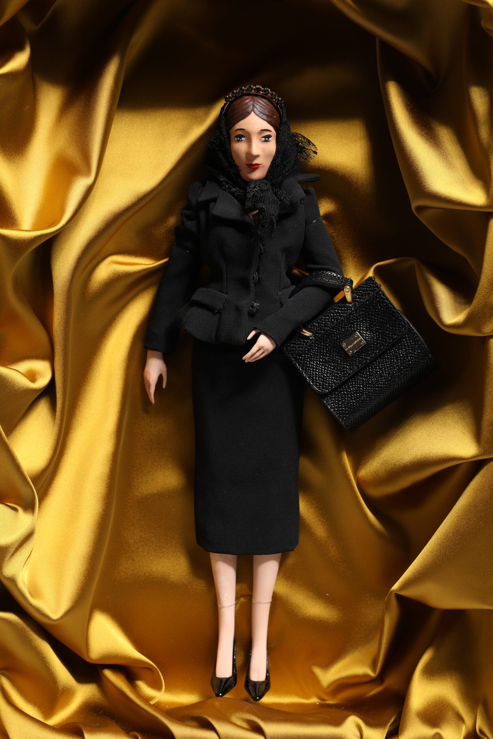 Dolce & Gabbana Black Dress Ceramic Porcelain Fashion Leather Sicily Dolls - ClickThatClicks 
