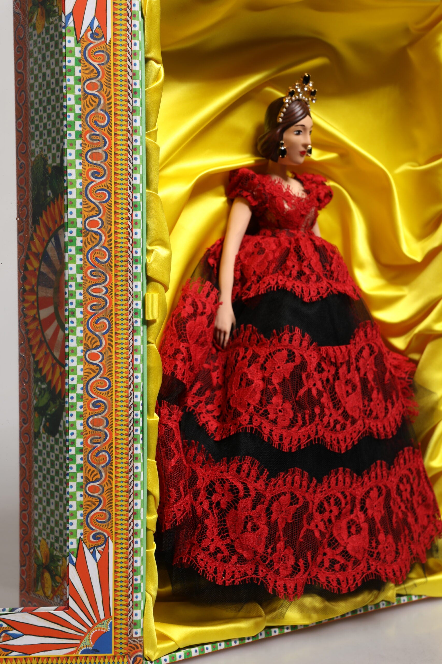 Dolce & Gabbana Red Dress Ceramic Porcelain Fashion Box Leather Sicily Dolls - ClickThatClicks 