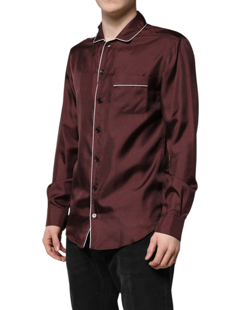 Dolce & Gabbana Burgundy Silk Dotted Long Sleeves Shirt - ClickThatClicks 