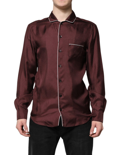 Dolce & Gabbana Burgundy Silk Dotted Long Sleeves Shirt - ClickThatClicks 