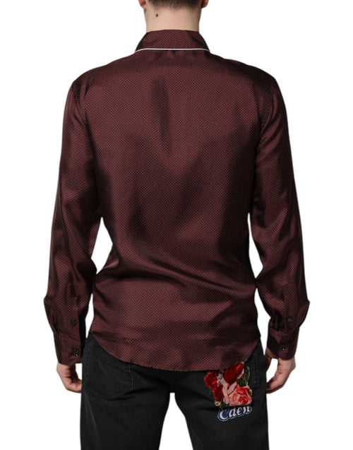 Dolce & Gabbana Burgundy Silk Dotted Long Sleeves Shirt - ClickThatClicks 