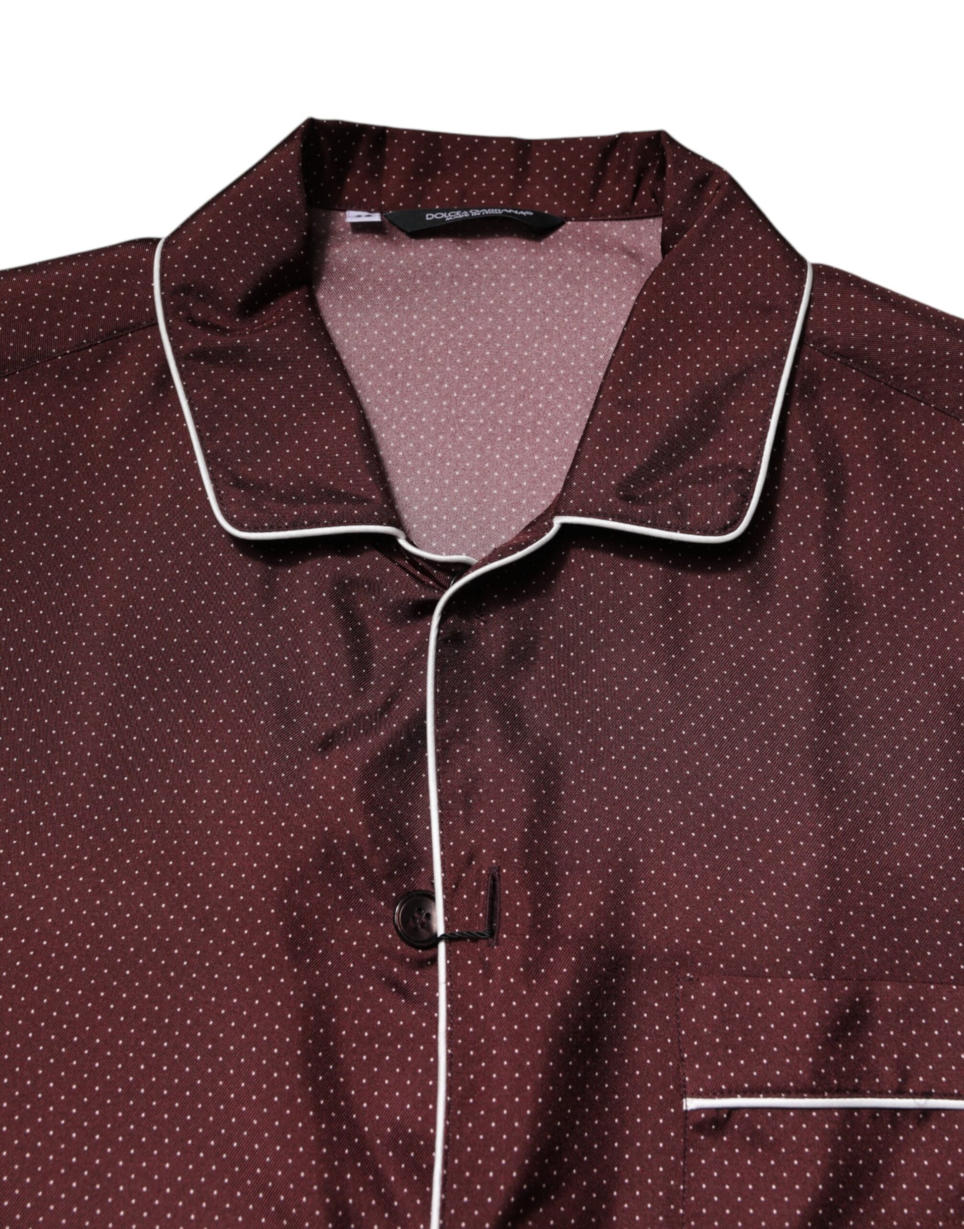 Dolce & Gabbana Burgundy Silk Dotted Long Sleeves Shirt - ClickThatClicks 