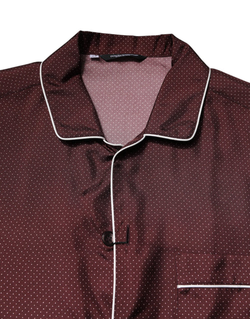 Dolce & Gabbana Burgundy Silk Dotted Long Sleeves Shirt - ClickThatClicks 