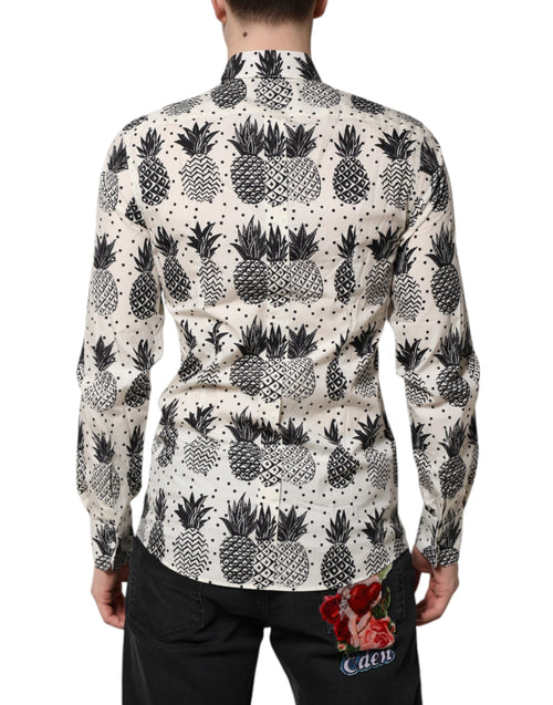 Dolce & Gabbana White Pineapple Print Long Sleeve GOLD Shirt - ClickThatClicks 