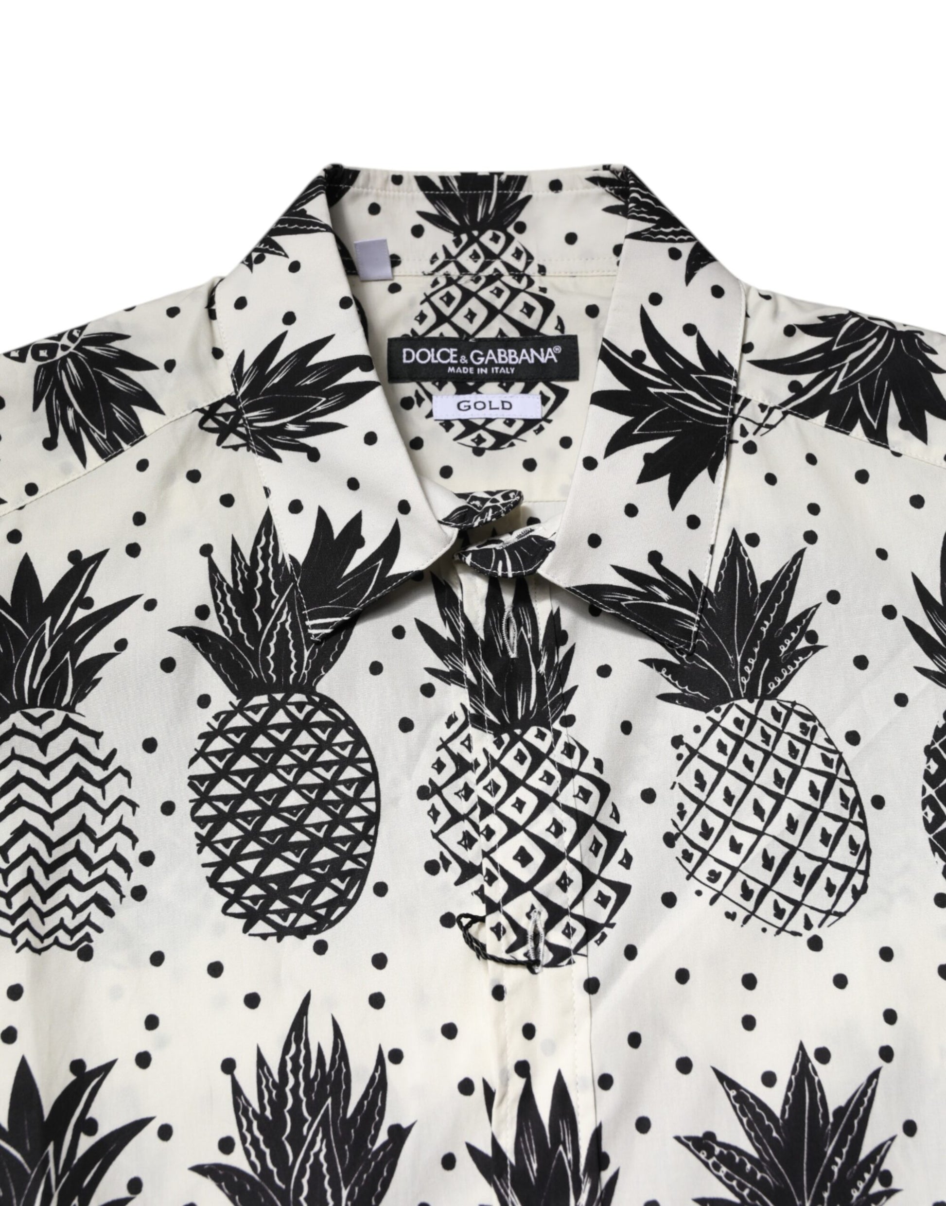 Dolce & Gabbana White Pineapple Print Long Sleeve GOLD Shirt - ClickThatClicks 