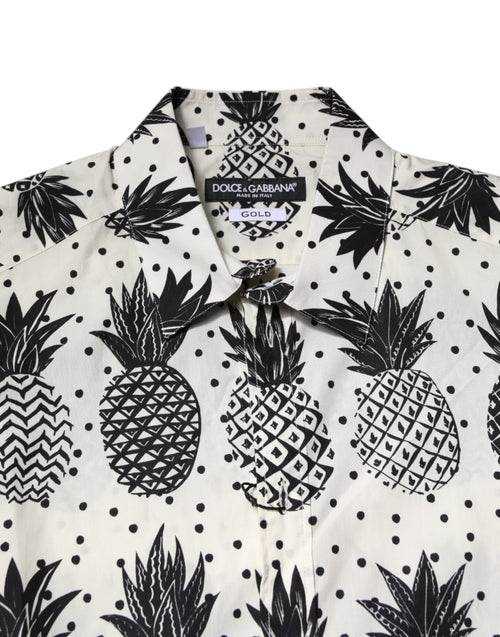 Dolce & Gabbana White Pineapple Print Long Sleeve GOLD Shirt - ClickThatClicks 