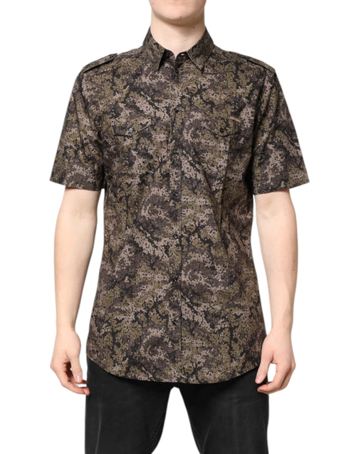 Dolce & Gabbana Multicolor Camouflage Button Down GOLD Shirt - ClickThatClicks 