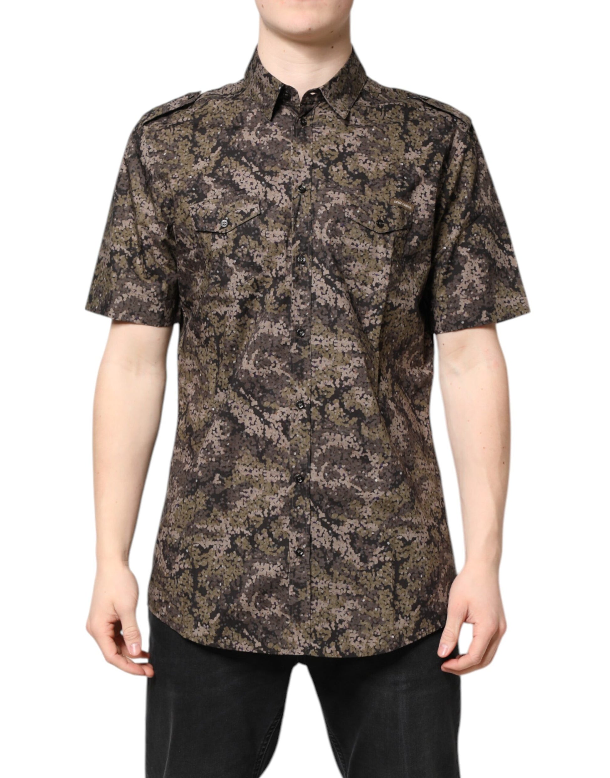 Dolce & Gabbana Multicolor Camouflage Button Down GOLD Shirt - ClickThatClicks 