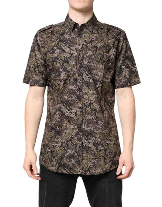 Dolce & Gabbana Multicolor Camouflage Button Down GOLD Shirt - ClickThatClicks 
