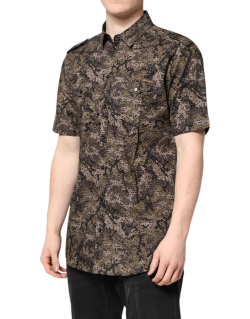 Dolce & Gabbana Multicolor Camouflage Button Down GOLD Shirt - ClickThatClicks 