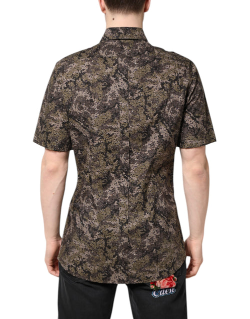 Dolce & Gabbana Multicolor Camouflage Button Down GOLD Shirt - ClickThatClicks 