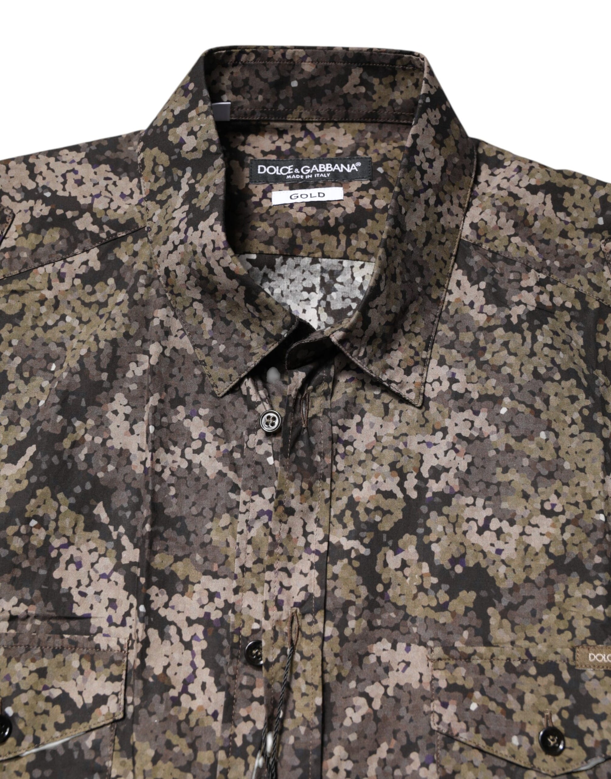 Dolce & Gabbana Multicolor Camouflage Button Down GOLD Shirt - ClickThatClicks 
