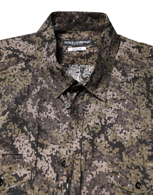 Dolce & Gabbana Multicolor Camouflage Button Down GOLD Shirt - ClickThatClicks 