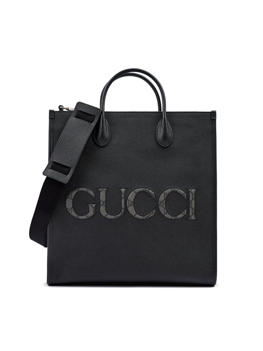 Gucci Black Leather Logo Medium Tote Bag - ClickThatClicks 