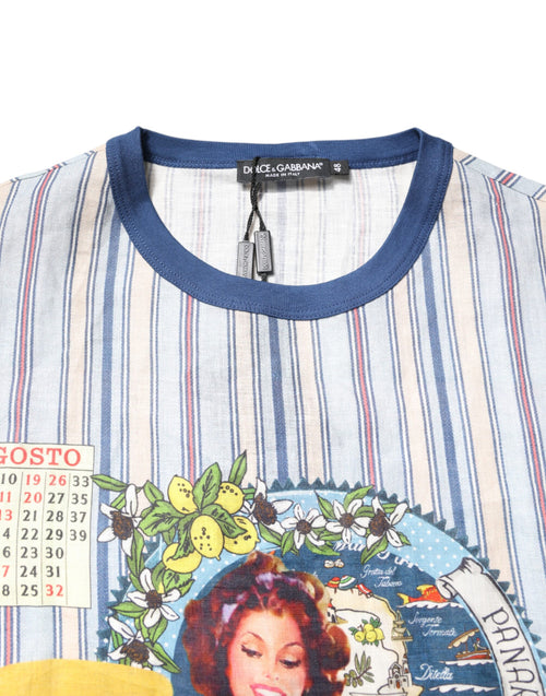 Dolce & Gabbana Multicolor Striped Pin Up Linen Round Neck T-shirt - ClickThatClicks 