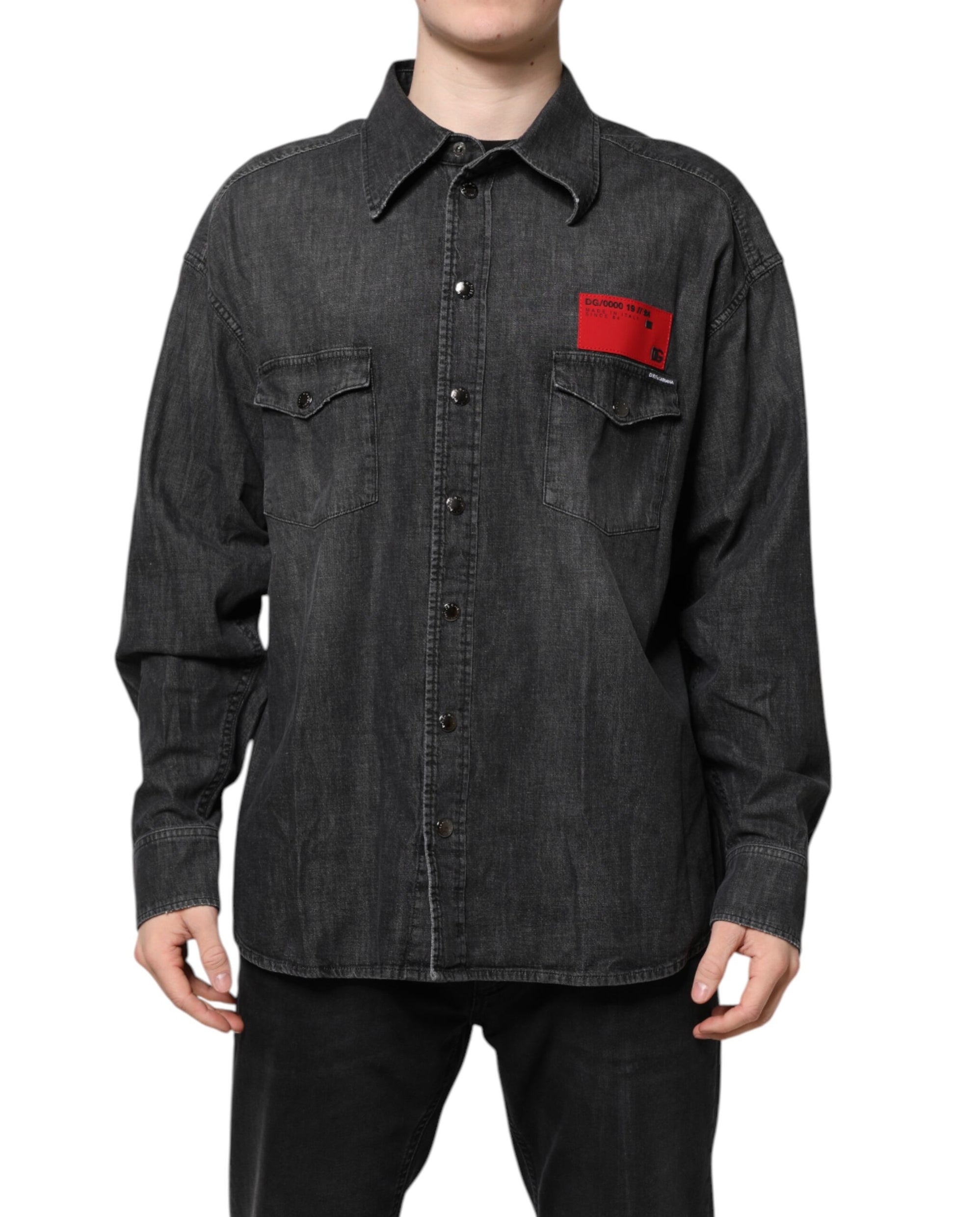 Dolce & Gabbana Gray Long Sleeves Button Down Denim Shirt - ClickThatClicks 