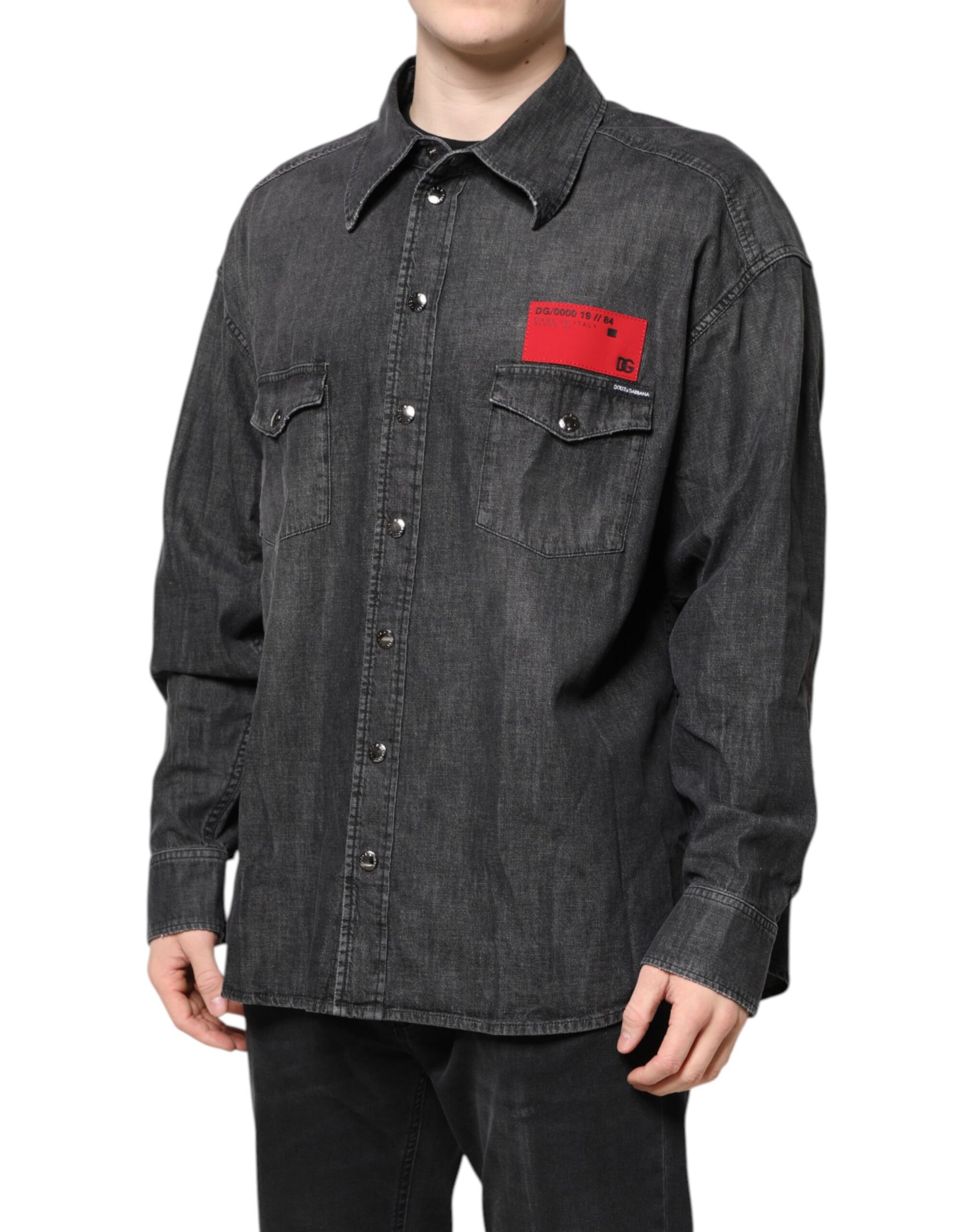 Dolce & Gabbana Gray Long Sleeves Button Down Denim Shirt - ClickThatClicks 