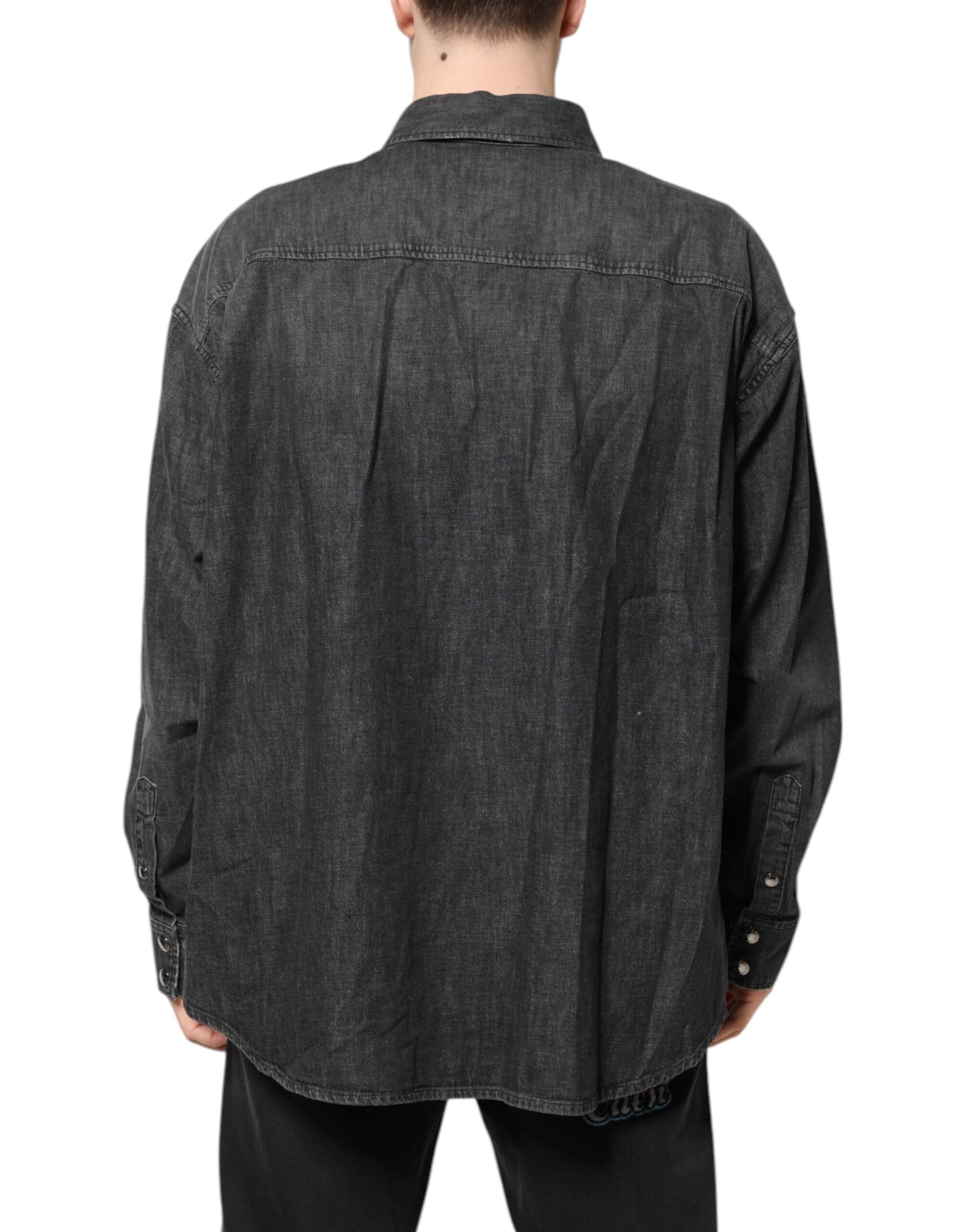 Dolce & Gabbana Gray Long Sleeves Button Down Denim Shirt - ClickThatClicks 