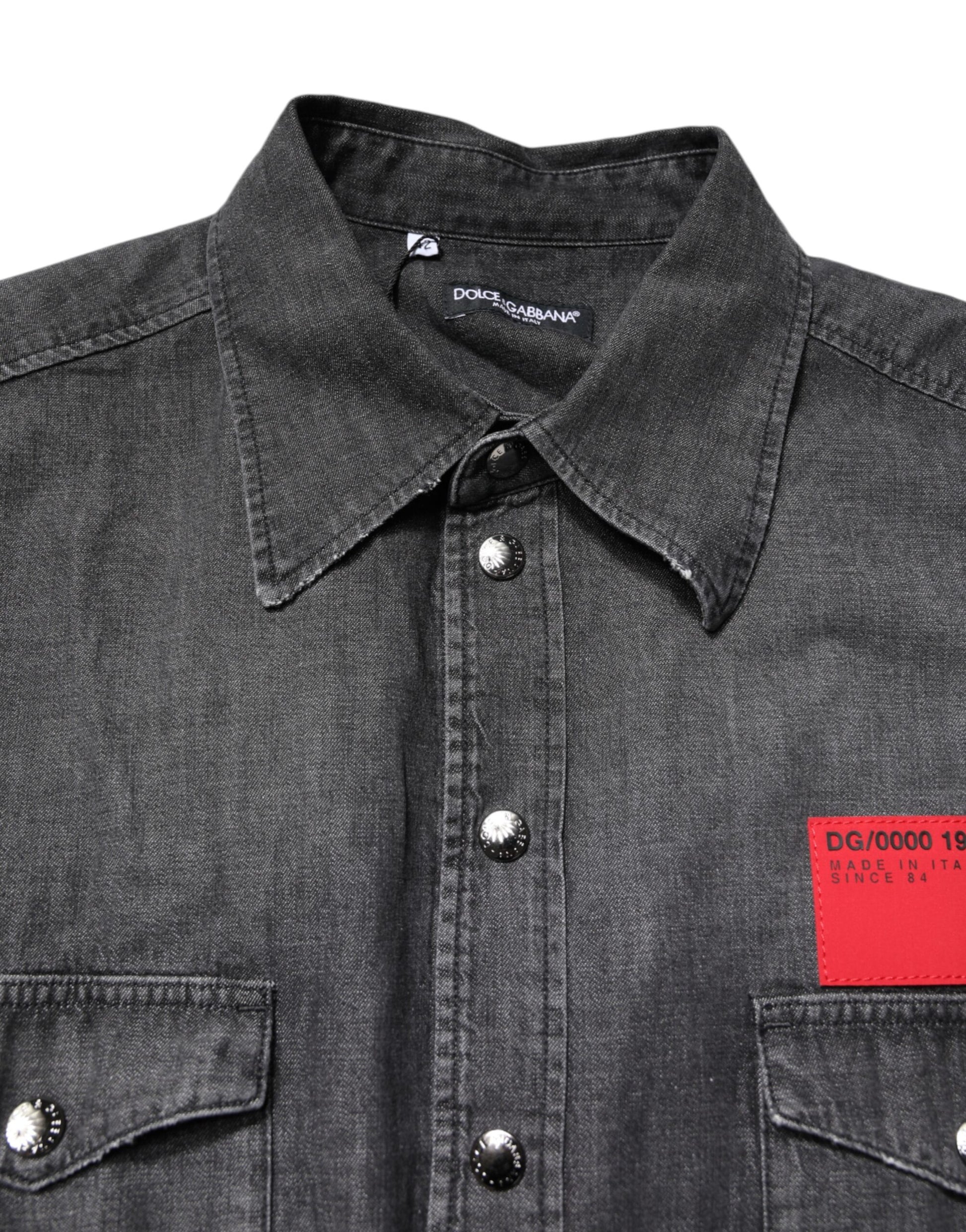 Dolce & Gabbana Gray Long Sleeves Button Down Denim Shirt - ClickThatClicks 