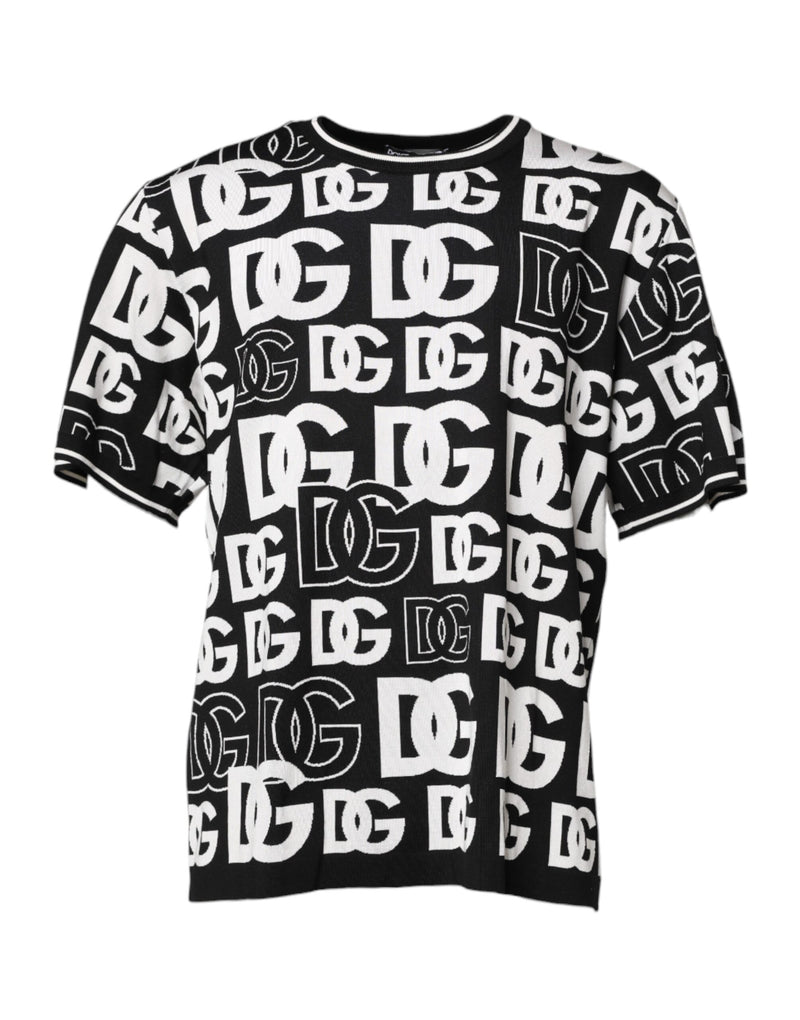 Dolce & Gabbana Black White Silk Knit DG Print T-shirt