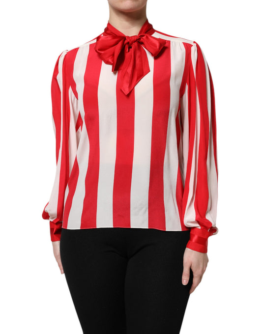 Dolce & Gabbana Red White Stripes Ascot Collar Blouse Top - ClickThatClicks 