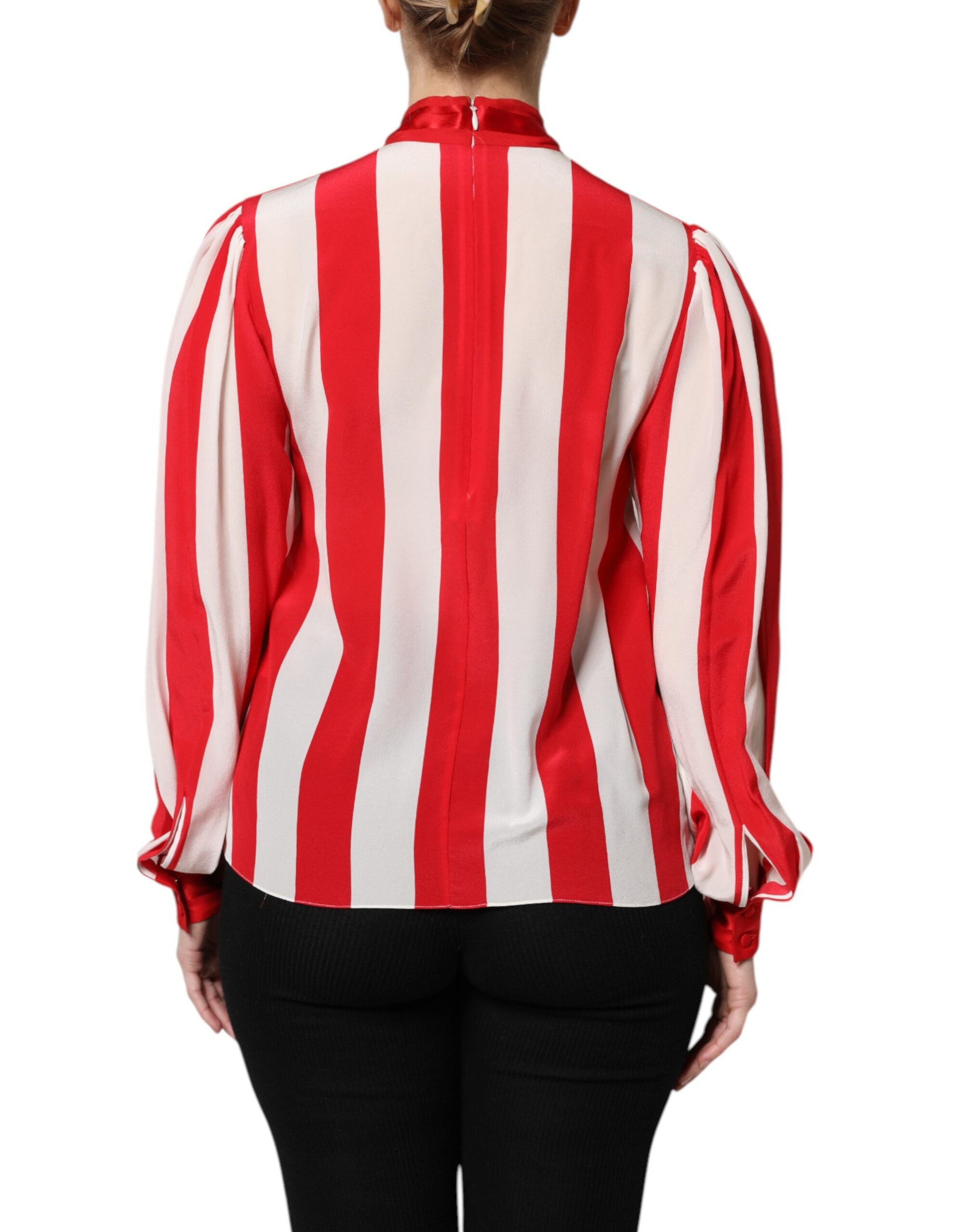 Dolce & Gabbana Red White Stripes Ascot Collar Blouse Top - ClickThatClicks 