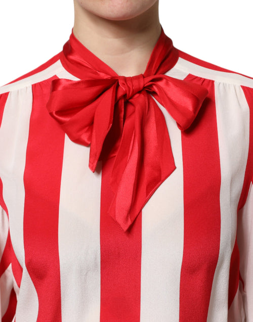 Dolce & Gabbana Red White Stripes Ascot Collar Blouse Top - ClickThatClicks 