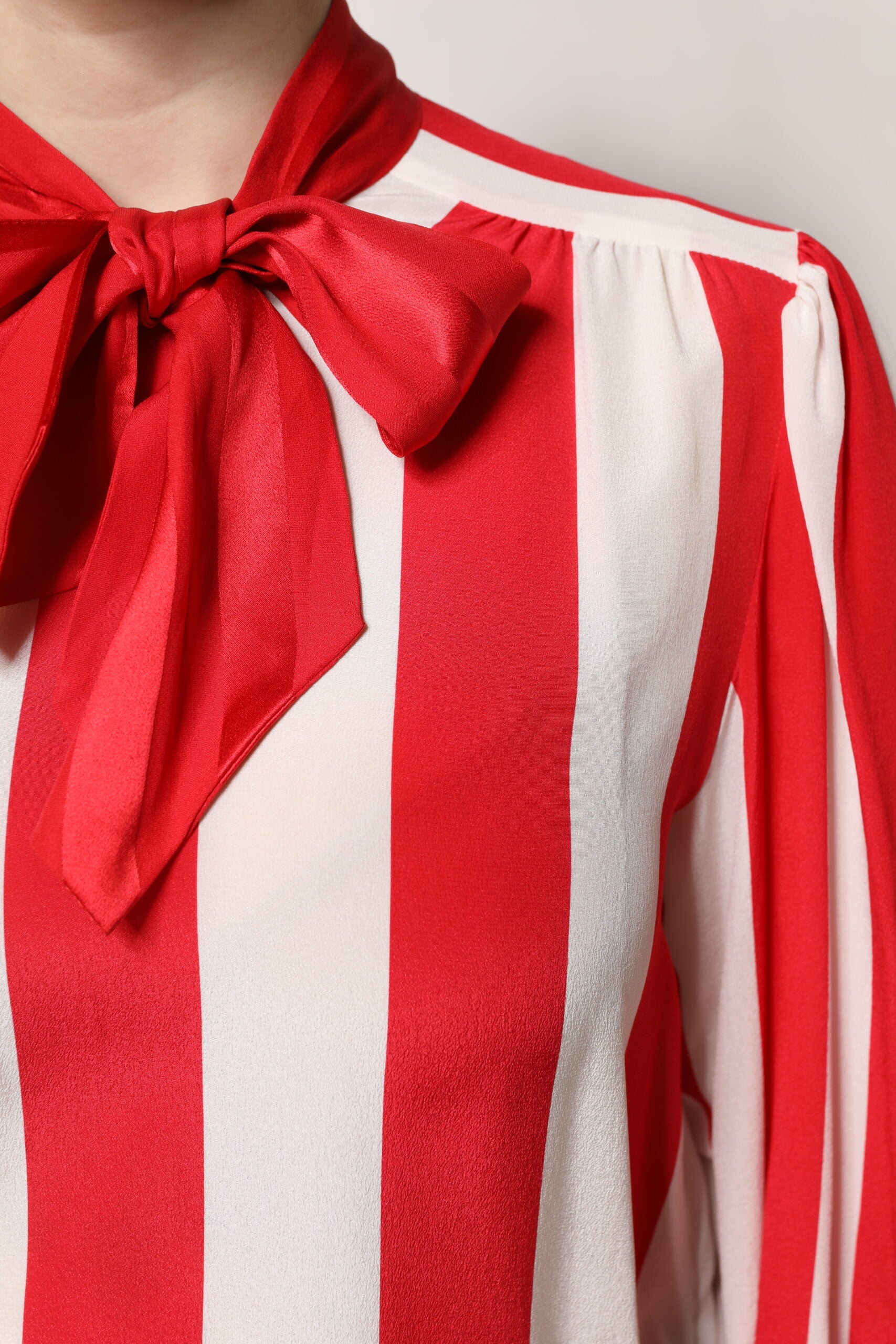 Dolce & Gabbana Red White Stripes Ascot Collar Blouse Top - ClickThatClicks 