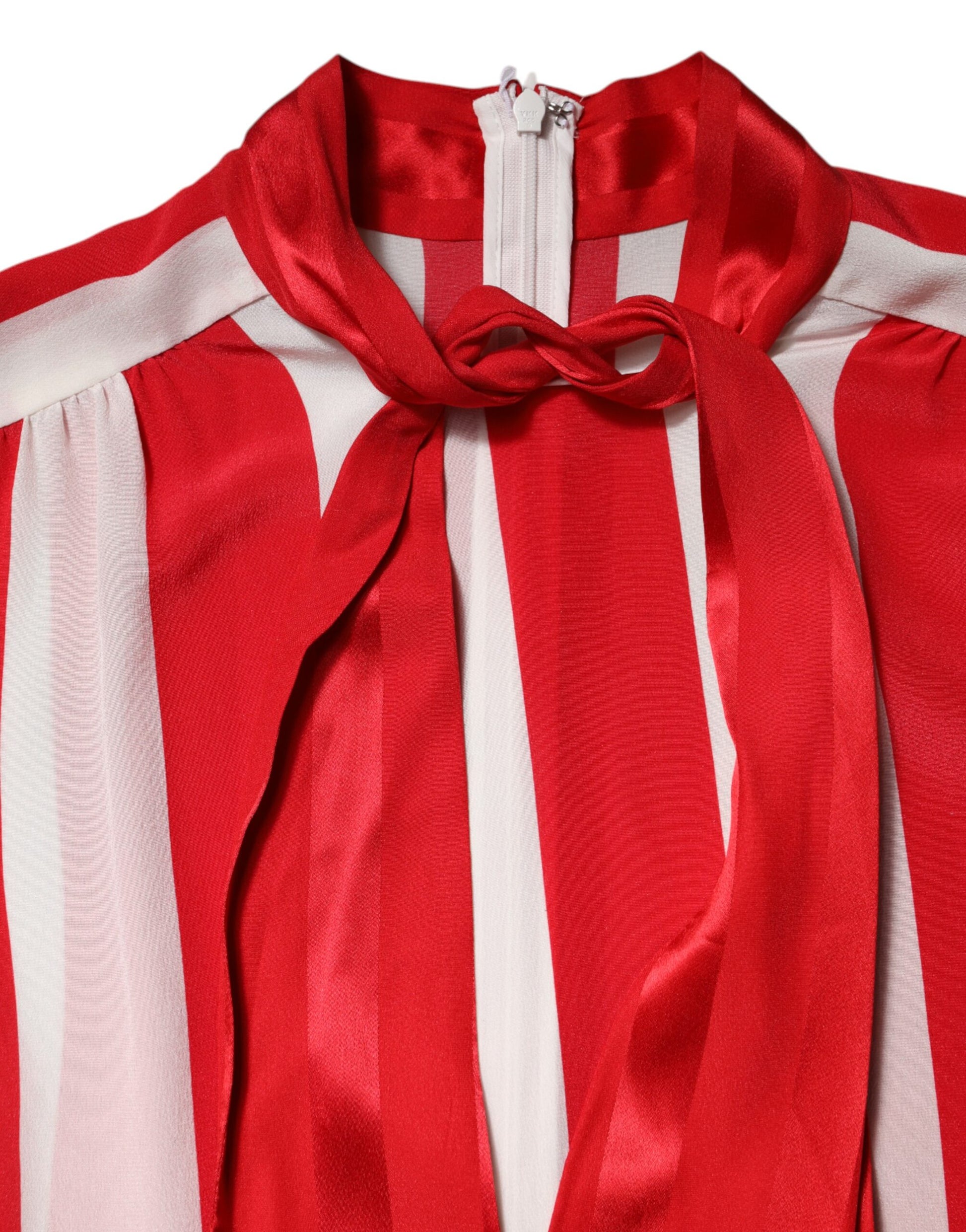 Dolce & Gabbana Red White Stripes Ascot Collar Blouse Top - ClickThatClicks 