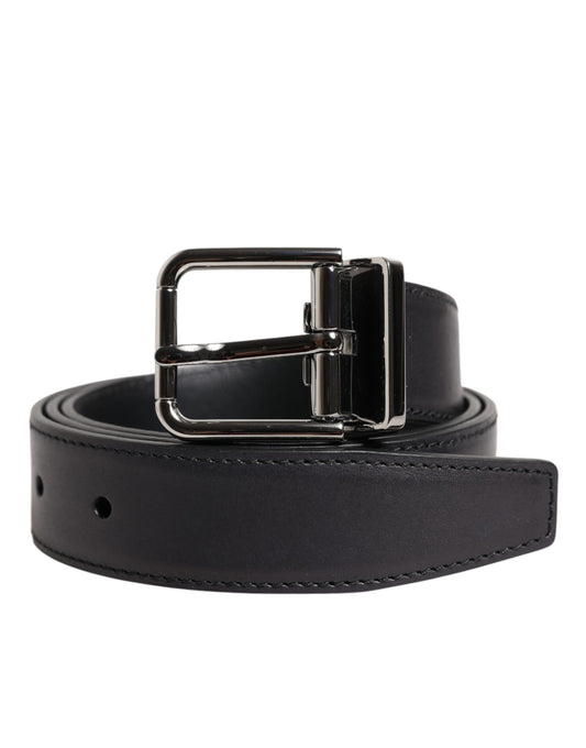 Dolce & Gabbana Black Classic Calf Leather Silver Buckle Belt - ClickThatClicks 