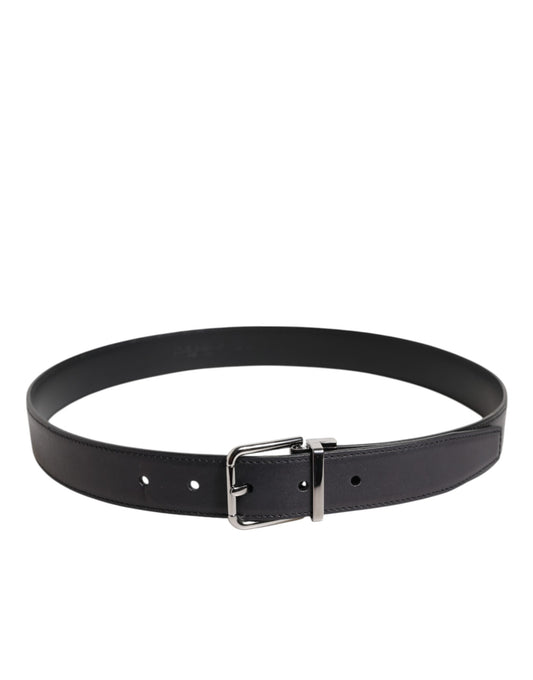 Dolce & Gabbana Black Classic Calf Leather Silver Buckle Belt - ClickThatClicks 