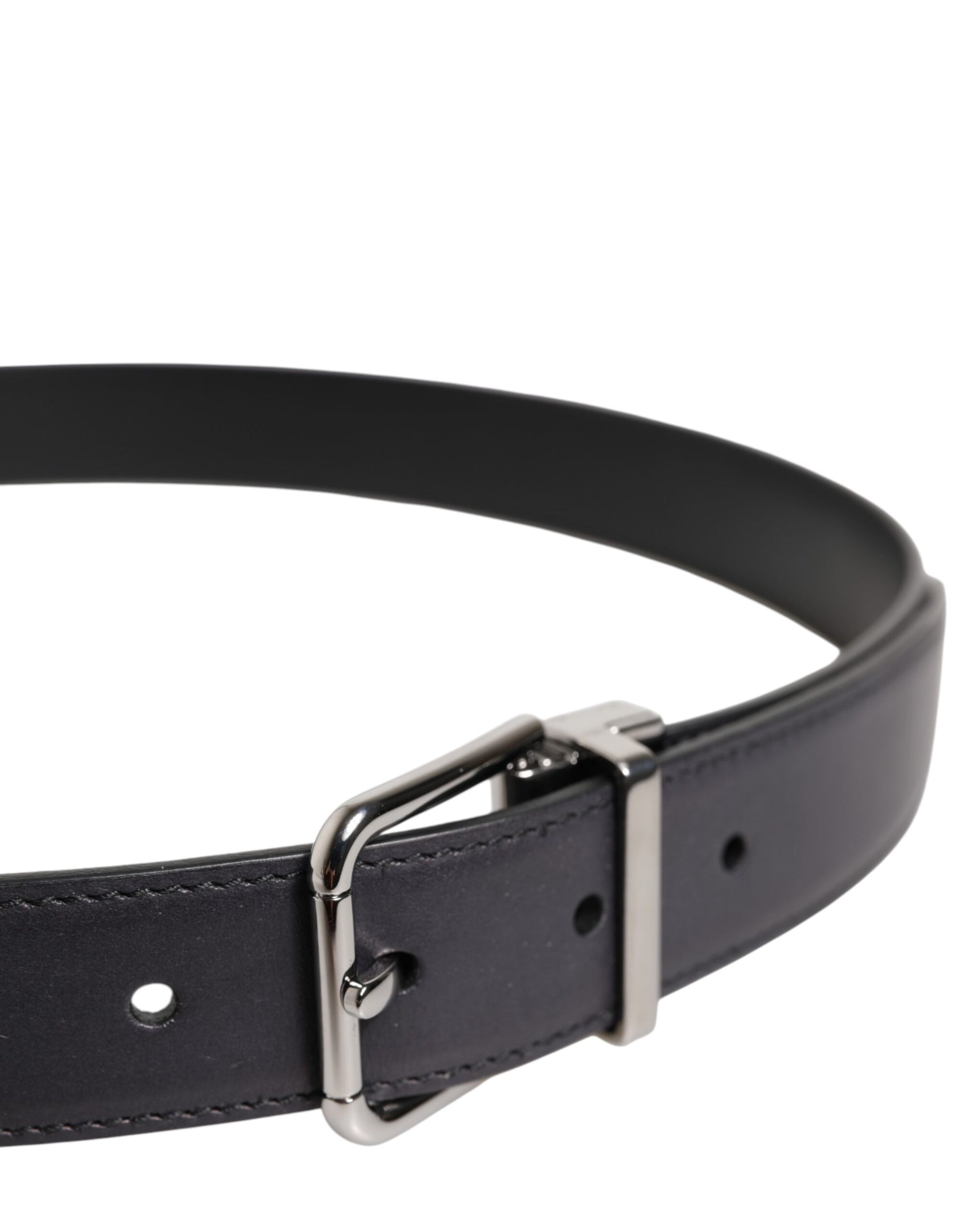 Dolce & Gabbana Black Classic Calf Leather Silver Buckle Belt - ClickThatClicks 
