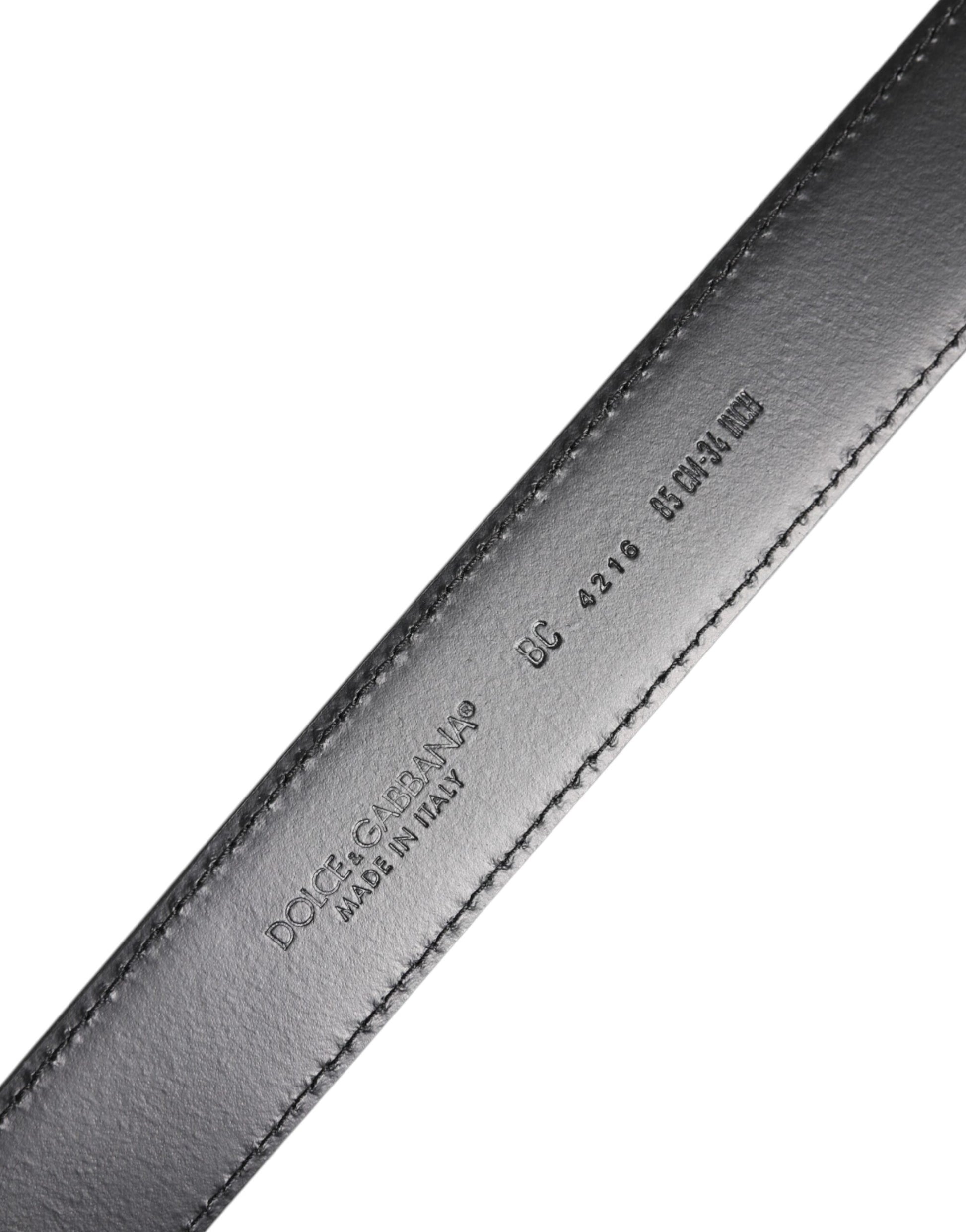 Dolce & Gabbana Black Classic Calf Leather Silver Buckle Belt - ClickThatClicks 