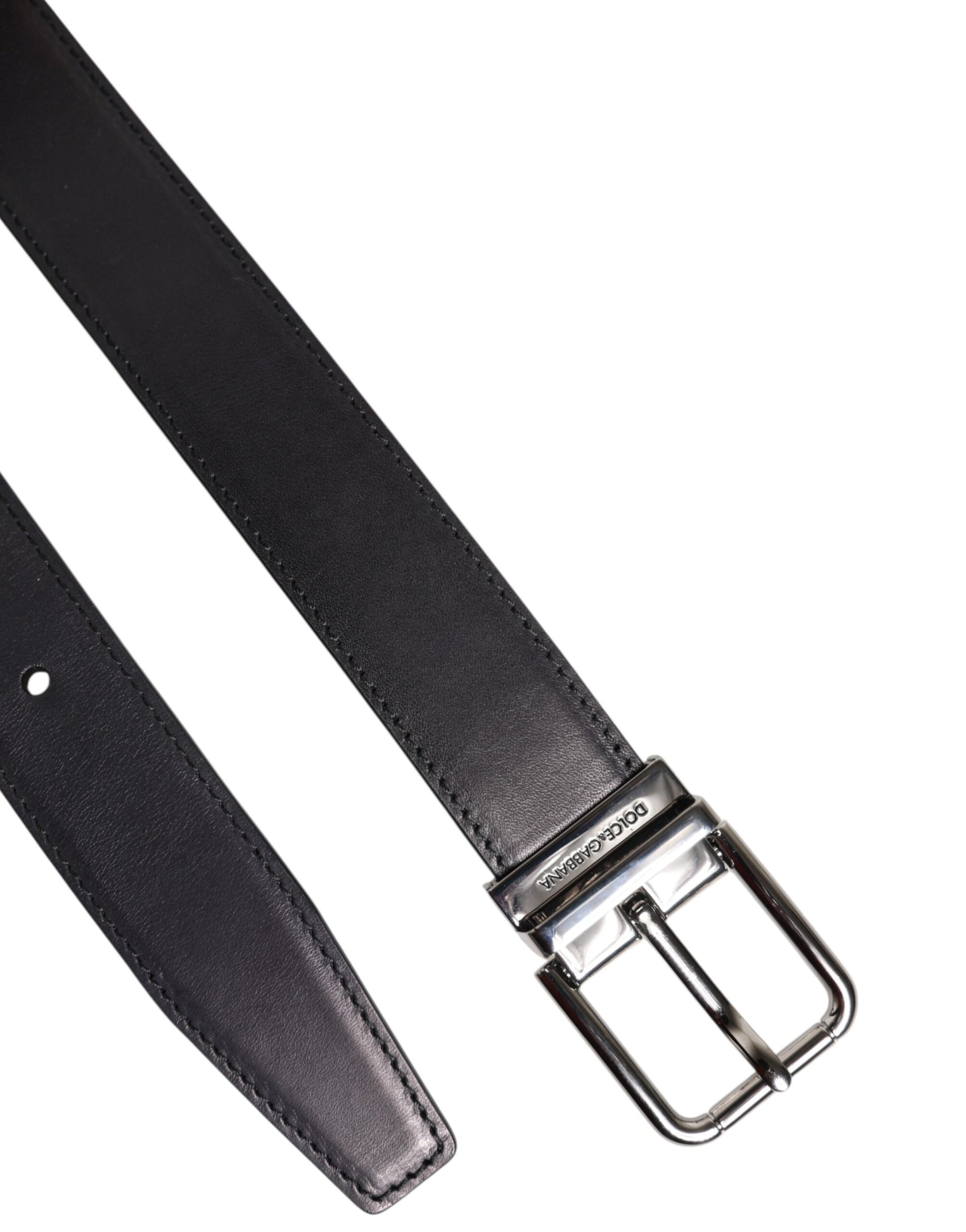 Dolce & Gabbana Black Classic Calf Leather Silver Buckle Belt - ClickThatClicks 