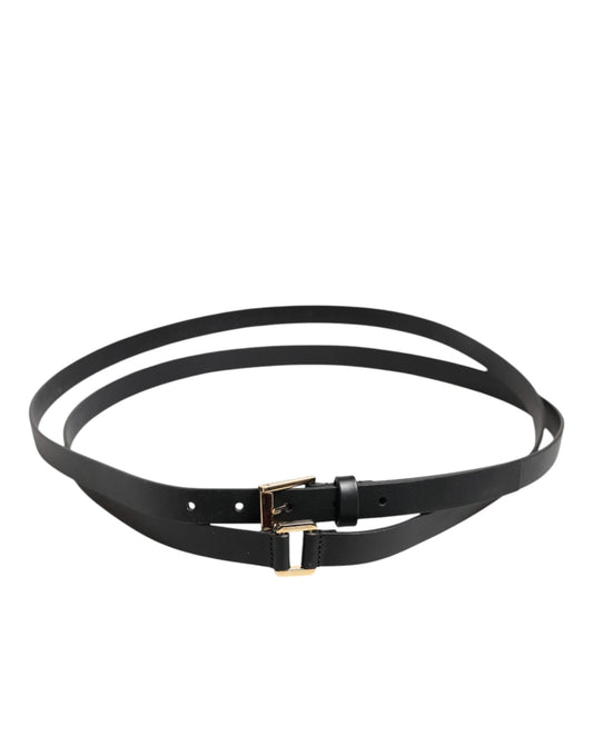 Dolce & Gabbana Black Double Strap Leather Gold Buckle Belt - ClickThatClicks 