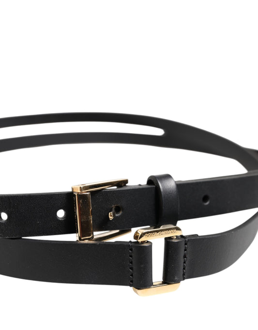 Dolce & Gabbana Black Double Strap Leather Gold Buckle Belt - ClickThatClicks 