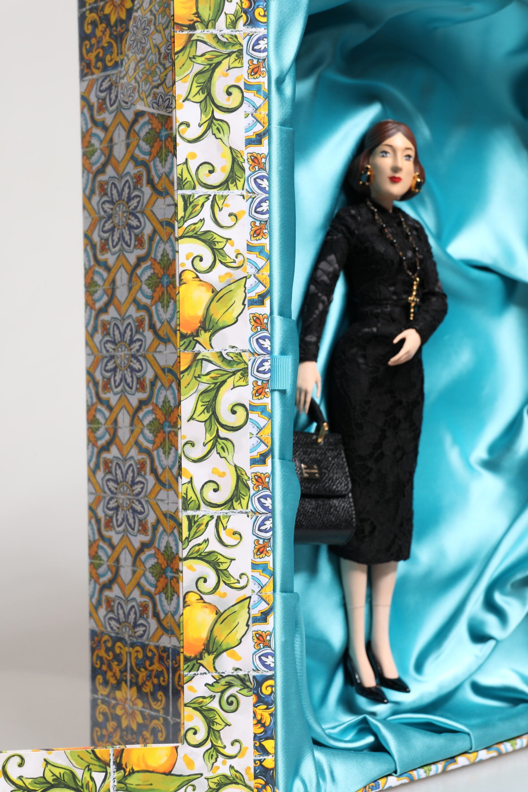 Dolce & Gabbana Black Dress MARIA Porcelain Fashion Show Leather Sicily Dolls - ClickThatClicks 