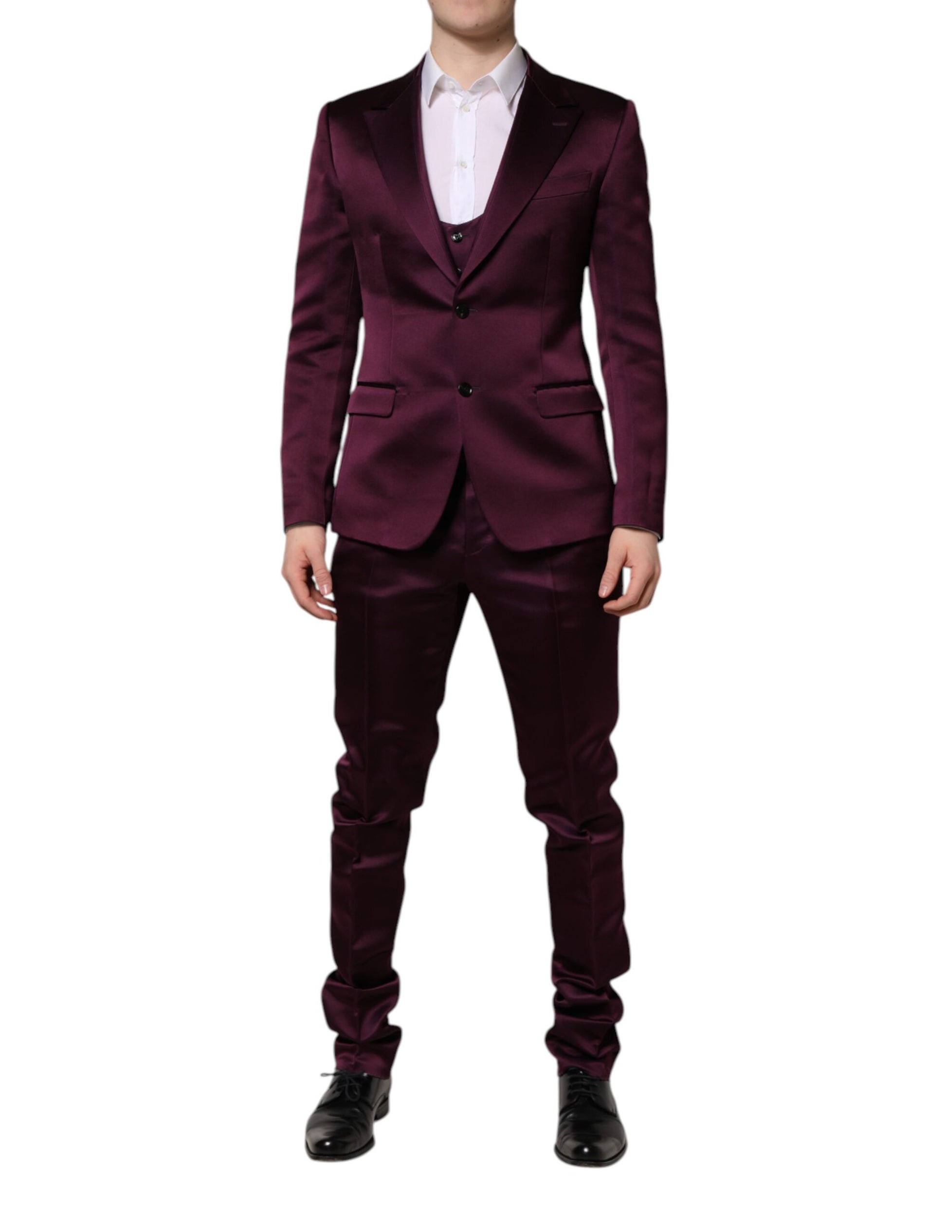 Dolce & Gabbana Dark Purple Silk 3Piece Single Breasted Suit - ClickThatClicks 