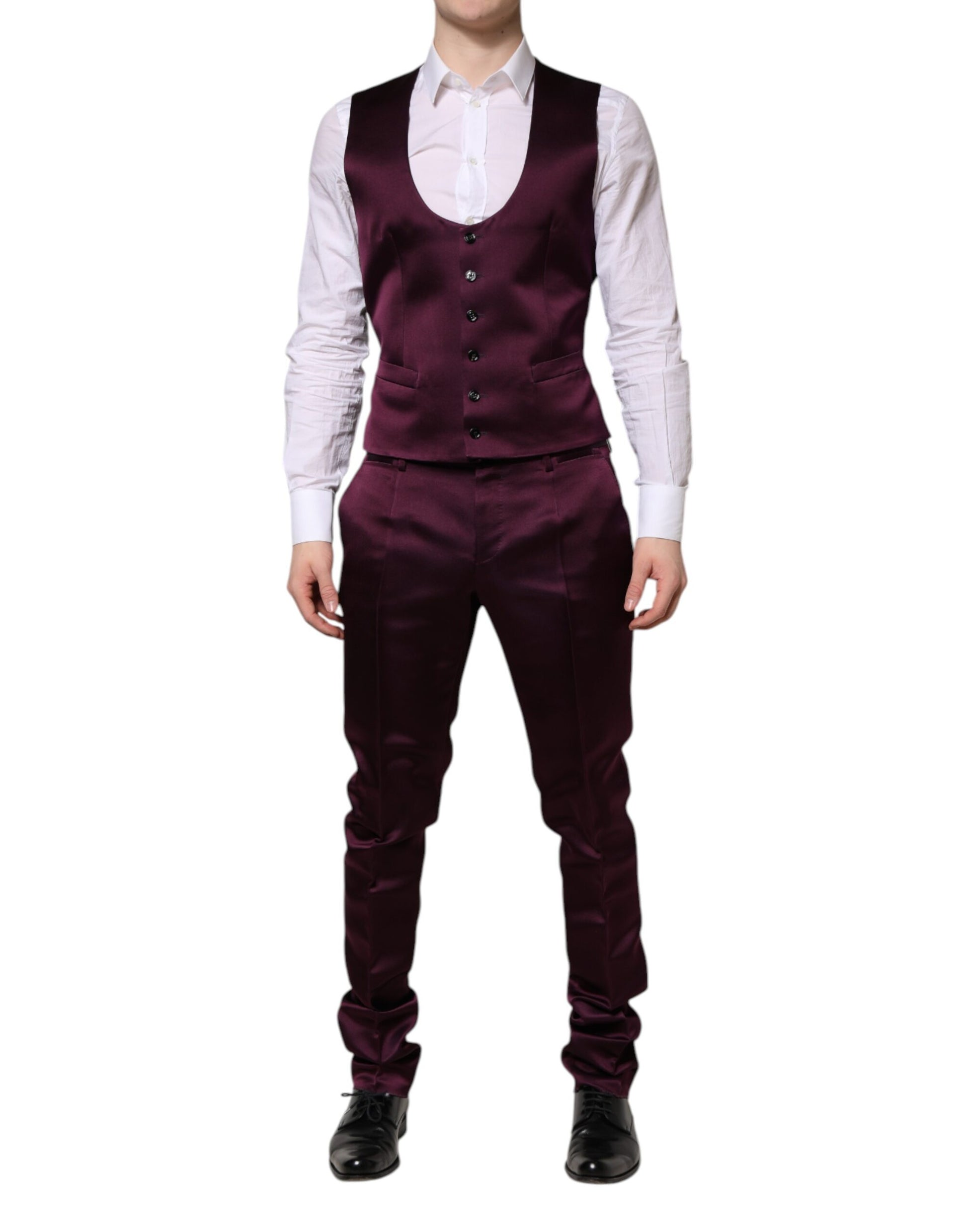 Dolce & Gabbana Dark Purple Silk 3Piece Single Breasted Suit - ClickThatClicks 