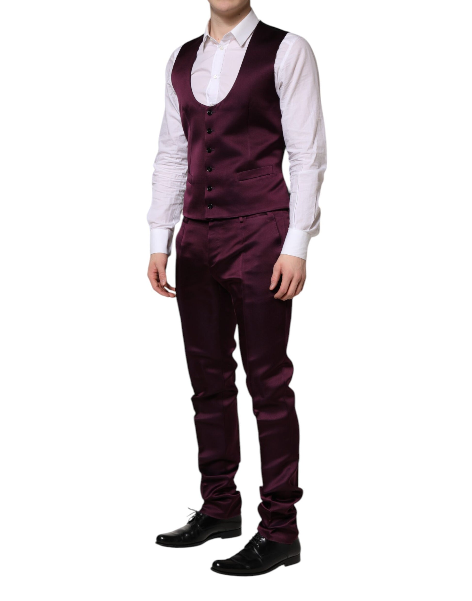 Dolce & Gabbana Dark Purple Silk 3Piece Single Breasted Suit - ClickThatClicks 
