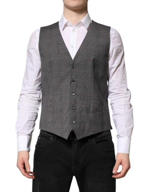 Dolce & Gabbana Gray Plaid Wool Formal Dress Waistcoat Vest - ClickThatClicks 