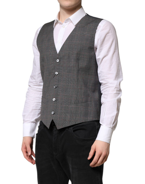 Dolce & Gabbana Gray Plaid Wool Formal Dress Waistcoat Vest - ClickThatClicks 