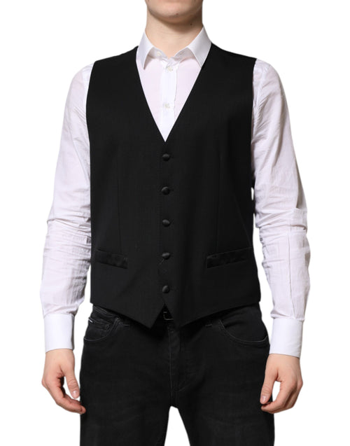 Dolce & Gabbana Black Wool Dress Formal Men Waistcoat Vest - ClickThatClicks 