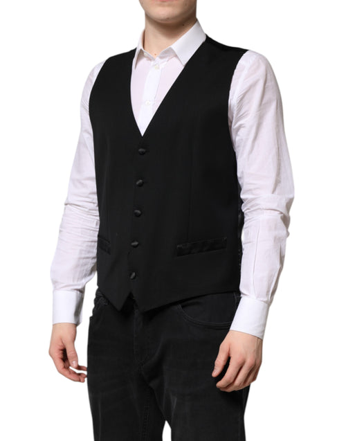 Dolce & Gabbana Black Wool Dress Formal Men Waistcoat Vest - ClickThatClicks 