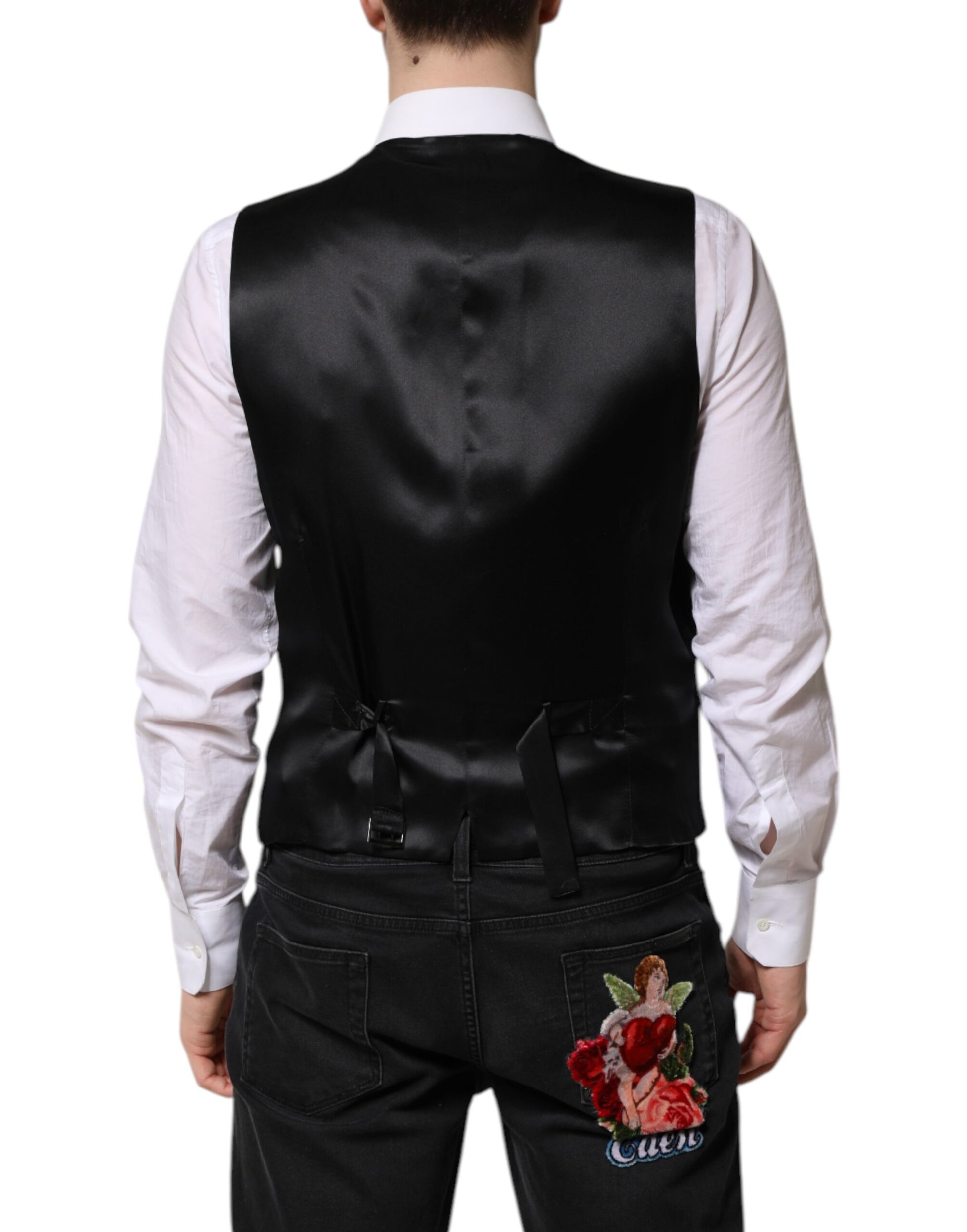 Dolce & Gabbana Black Wool Dress Formal Men Waistcoat Vest - ClickThatClicks 