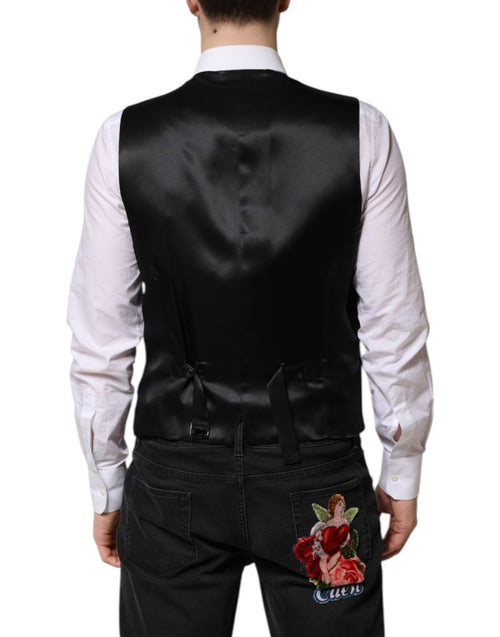Dolce & Gabbana Black Wool Dress Formal Men Waistcoat Vest - ClickThatClicks 