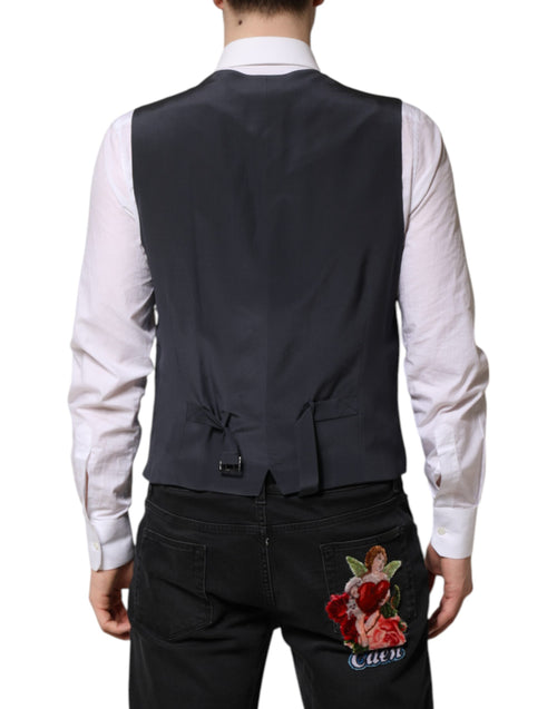 Dolce & Gabbana Gray Plaid Wool Formal Dress Waistcoat Vest - ClickThatClicks 