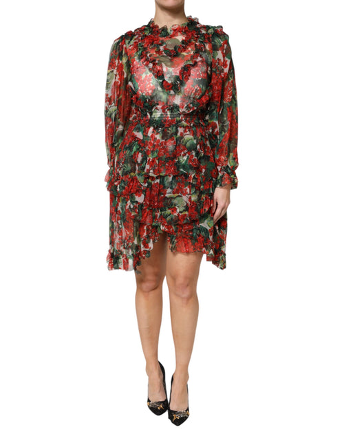 Dolce & Gabbana Multicolor Ruffle Floral Long Sleeves Dress - ClickThatClicks 