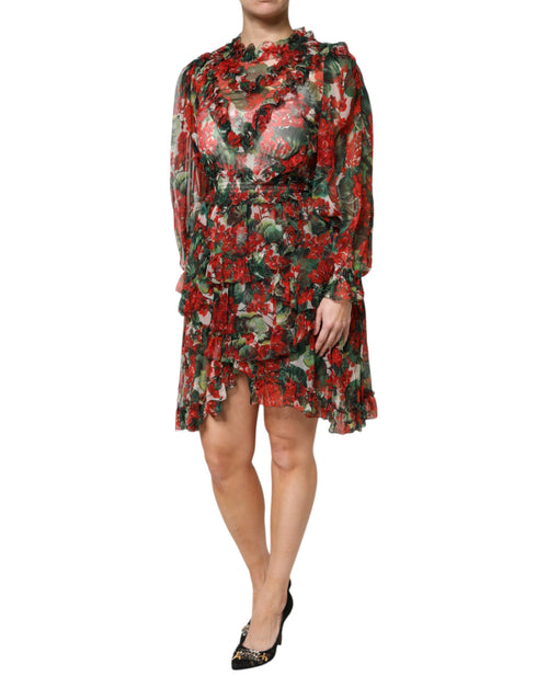 Dolce & Gabbana Multicolor Ruffle Floral Long Sleeves Dress - ClickThatClicks 