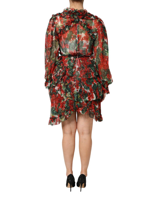 Dolce & Gabbana Multicolor Ruffle Floral Long Sleeves Dress - ClickThatClicks 
